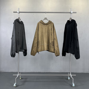 450 Gsm poids lourd sweats à capuche unis français éponge Vintage sweat à capuche lavé broderie personnalisée lavage à l'acide en détresse sweat à capuche court - Product Image 1