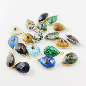 Handmade 14x10mm Aquamarine Bezel <b>Pendant</b> Pear Shape Faceted Cut 925 Sterling Silver Gold Vermeil Diamond Main Silver Charm - Product Image 2