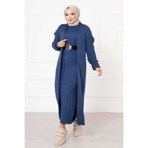 Conjunto de Dos Piezas Otoñal en Indigo Trenzado, Corte Holgado con Estampado - Product Image 3