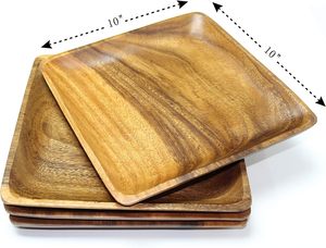 <b>Set</b> of 4 Handcrafted Acacia Hardwood Charger Plates <b>Dishes</b> for Home Use-Elegant Wood <b>Serving</b> Trays for Dinner Lunch Breakfast - Product Image 3