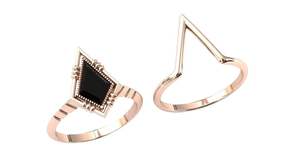 Bague de fiançailles classique en argent sterling 925 plaqué rhodium pour homme, sertie d'un onyx noir en forme de cerf-volant, style antique - Product Image 5