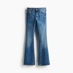 กางเกงยีนส์ทรงบานสำหรับผู้หญิงคุณภาพสูงแบบพรีเมี่ยมรองเท้าบูททรงสูงผ้านุ่มระบายอากาศได้ดีผ้าคอตตอนสีเข้มรายละเอียด - Product Image 5