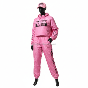 120 GSM, conjunto cortavientos para mujer, tela de nailon suave, chándal Deportivo Ligero de secado rápido, logotipo personalizado, rompevientos rosa de talla grande - Product Image 1