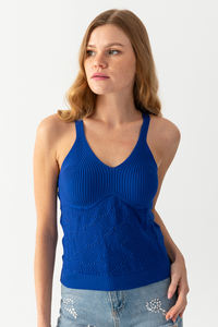 Halter Collar Trou Tricots Athlète Femme Athlète Sangle Tricots Athlète Élégant et Élégant - Product Image 2