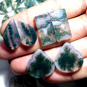 Vente en gros de cabochon en agate mousse naturelle, toutes formes de pierres précieuses en vrac pour la fabrication de bijoux pour collier pendentif et paire de bijoux - Product Image 3