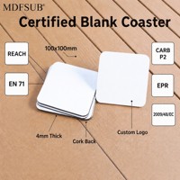 CARB P2 EN71 Zertifizierter Quadratischer 100x100mm Sublimations-Untersetzer aus MDF mit 4mm Korkrückseite, Individuelles Logo, Hitzepress-Tassenuntersetzer MDFSUB