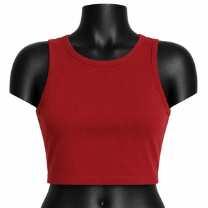Custom <b>Red</b> Women Crop Tank <b>Top</b> Sleeveless Yoga Gym Fitness Activewear OEM Wholesale Sportswear - Product Image 1