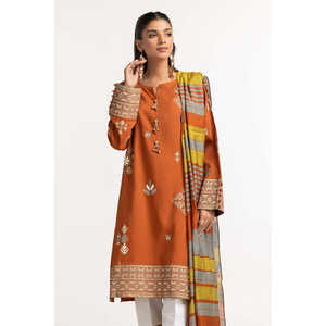 Chemise et dupatta en mousseline de soie teinte orange avec impression sérigraphique et broderie décorative en tissu de coton - Product Image 4