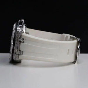 Reloj de Lujo para Hombre Totalmente Cubierto de Diamantes con Correa Blanca, Reloj de Cuarzo de Diseñador, Reloj de Moda con Diamantes Moissanite, Logotipo Personalizado - Product Image 3