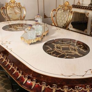 Kensington The Langham Luxury Round <b>Dining</b> <b>Table</b> Set Hand Carved Solid teak Wood <b>White</b> Gold Palace Furniture - Product Image 2