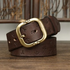 Cinturón de cuero de vaca de diseñador en relieve de 3,8 cm de alta calidad para hombre, hebilla de cobre de lujo para hombre, acero para vaqueros con estilo, aspecto de vaquero - Product Image 2
