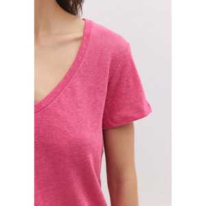 Camiseta Básica Informal de Lino con Cuello en V, Transpirable, Suave, de Alta Calidad, en Tallas XS y XXS, Versión Ajustada con Estampado 3D - Product Image 2