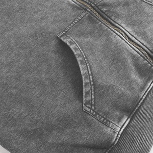 Sweat à capuche zippé unisexe gris foncé délavé à l'acide Streetwear vintage en coton épais et chaud d'hiver avec logo personnalisé - Product Image 3