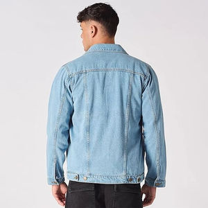 Chaqueta Vaquera Azul Cielo para Hombre, Lavado Ácido, Estilo Urbano Moderno, Prenda Exterior de Mezclilla con Cierre de Botones, Diseño de Moda OEM - Product Image 2