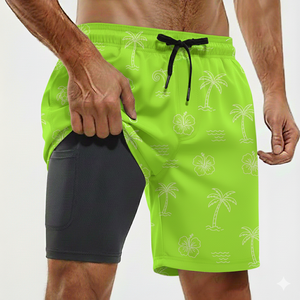 Shorts de bain pour hommes légers, respirants, antibactériens, imperméables, protection UV, séchage rapide, taille mi-haute élastique, motif floral/végétal - Product Image 5