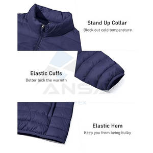 Chaqueta acolchada ligera para hombre con logotipo personalizado, abrigo aislante resistente al agua con cuello levantado y cremallera completa, embalaje fácil - Product Image 6