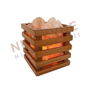 Purificateur d'air naturel ioniseur Lampe de sel de l'Himalaya Panier en bois - Sel rose de roche biologique Lampe de table électrique Décoration d'intérieur, Guérison - Product Image 5