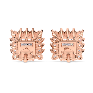 ต่างหูเพชรทรงปรินเซสคัท 1.32 กะรัต ประดับด้วยวงแหวนเพชรสองวง ทอง 9K สีเหลือง ขาว และโรสโกลด์ แบบเกลียวหลัง ดีไซน์หรูหราสำหรับเจ้าสาว - Product Image 3