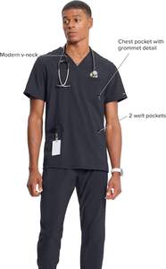 เสื้อสครับคอวีทรงอินฟินิตี้ของผู้ชายมีขอบด้านหลังถักผ้าแคนวาสชุดพยาบาล - Product Image 3