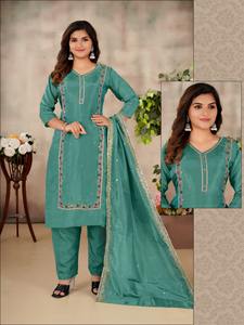 Conjunto Dupatta de pantalón Kurti bordado cómodo de verano para mujer, tela de tejido puro, ropa India pakistaní, venta al por mayor - Product Image 2