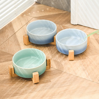 Bols en céramique pour animaux de compagnie Support en céramique surélevé Mangeoires en bois pour animaux de compagnie