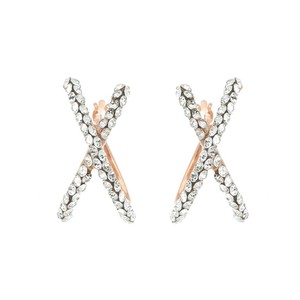 Boucles d'oreilles DelPia style X, tube externe 10 % or 18 carats sur argent sterling 925, tube intérieur avec cristaux blancs roses 10x15mm - Product Image 2