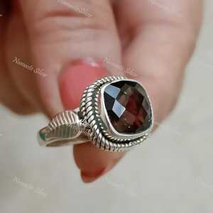 Smoky <b>Quartz</b> <b>Ring</b>, 925 Sterling Silver, Handmade Cushion Cut Boho Jewelry - Product Image 3