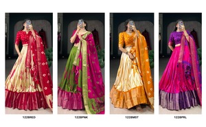 Fashionharbour dola Silk lehenga choli สำหรับผู้หญิงสไตล์บอลลีวูดชิโบริพิมพ์ลาย zari ทอขอบสำหรับงานปาร์ตี้ฤดูหนาว - Product Image 6