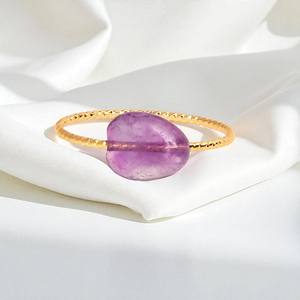 925 Silver Twisted Band <b>Ring</b> - Tumble Amethyst Gemstone Bead <b>Ring</b> - 925 Silver Women Stackable <b>Ring</b> - Product Image 1