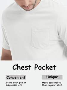 Nuevas camisetas ajustadas suaves y cómodas de estilo de bolsillo antiarrugas 100% algodón hecho con ajuste Regular, camiseta ligera de Color blanco - Product Image 5