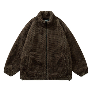High Quality Custom Embroidered Zip up <b>Men's</b> <b>Sherpa</b> <b>Jacket</b> Fleece Customized Solid Color Embroidery Fashionable <b>Jacket</b> - Product Image 4