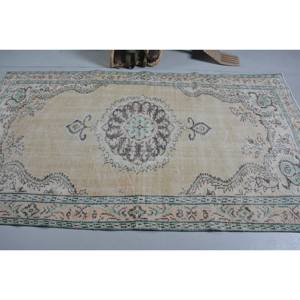 Alfombra turca Vintage Beige Verde 4,7 X 8.4ft Clásico Área grande Lana Respetuoso del medio ambiente Pila media Respaldo de látex Patrón de retazos - Product Image 3