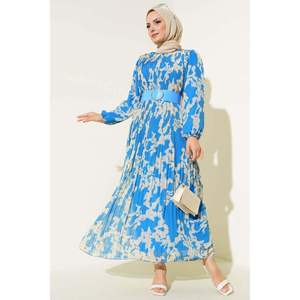 Robe Mousseline Plissée Ceinturée Bleu - Product Image 3