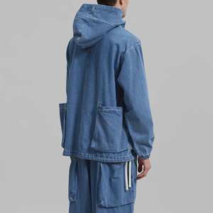 Fabricación Personalizada con MOQ Bajo: Sudadera con Capucha de Mezclilla, Chaqueta, Estilo Urbano, Bolsillos Grandes, Detalles Desgastados, Hombros Caídos, Transpirable - Product Image 5