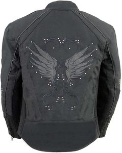 Chaqueta textil negra personalizada de primera calidad para mujer con tachuelas y alas que detallan la chaqueta elegante OEM - Product Image 3