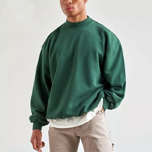 Sudadera Oversize de Cuello Redondo para Hombre, Verde Sólido, 100% Algodón Tejido, Estilo Casual, Ecológica, Bordada con Cuentas, para Invierno - Product Image 3