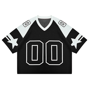 Suéteres personalizados de OEM y ODM para hombre, suéter de punto de manga corta, Jersey al por mayor de Jacquard con cuello en V, camiseta de fútbol americano de punto - Product Image 3