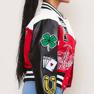 Latest Fashion Wear Ladies Varsity <b>Jackets</b> Patch Work Stand Collar Full <b>Sleeves</b> Winter Baseball Wear <b>Jackets</b> for Girls - Product Image 4