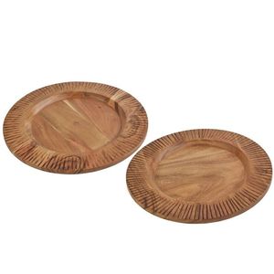 Juego de 2 Platos de Madera de Acacia para Servir, con Borde Ranurado, Estilo Rústico, Redondos, para Cena - Product Image 6