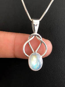 Collier en Chalcédoine Aqua en Laiton Fait Main Oval 8X10MM Serti de Bezel Pendentif Plaqué Rhodium pour Femmes - Product Image 5