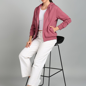 Nouvelle arrivée pour femmes, sweat à capuche à fermeture éclair à manches longues pour l'hiver, sweat à capuche simple et uni personnalisé - Product Image 3