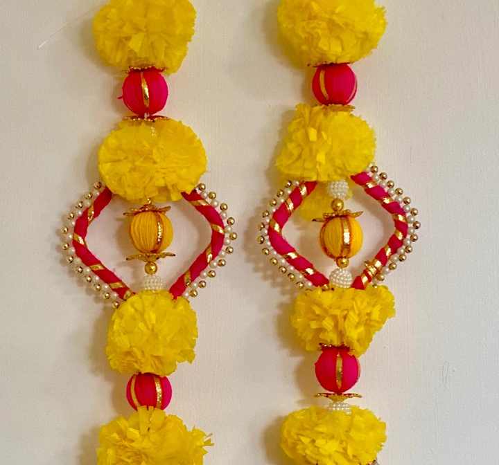 Handcrafted Marigold Flower Wall Hanging Square Choodi With Pearl Ganesh Chaturthi Diwali Decor Haldi Decor Floral Ball Strings