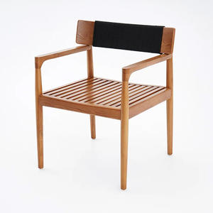 Silla moderna de comedor hecha con marco de madera maciza de teca con cuerda tejida en la parte posterior para uso en interiores y exteriores - Product Image 3