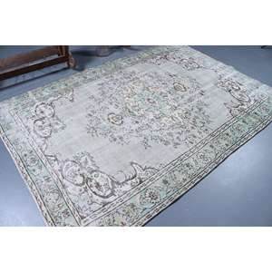 Alfombra Turca Vintage de 5.8x8.4 pies, Alfombra Azul a Cuadros - Product Image 2