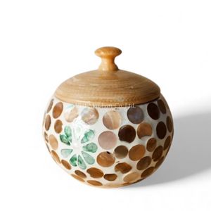 Pot artisanal en nacre, incrustation de coquillages décoratifs, contenant de rangement pour étagère, table, décoration intérieure - Product Image 2