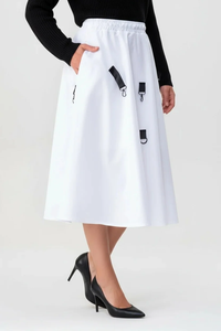 Women's Pocketed <b>Belted</b> Skirt <b>Elastic</b> Waistband Comfortable Everyday Style - Product Image 2