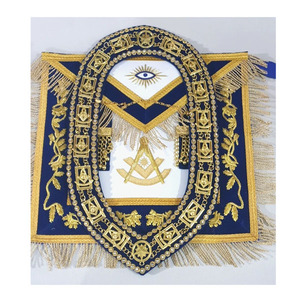 ผ้ากันเปื้อนพิธีกรรมเมสัน รุ่นผู้เชี่ยวชาญ (Past Master) ปักลายทอง พร้อมปลอกคอแบบโซ่ ด้านหลังกำมะหยี่สีน้ำเงิน สำหรับพิธีกรรมเมสัน รอยัล อาร์ช ผู้พิธีกรรมยศสูง (Past High Priest) - Product Image 1