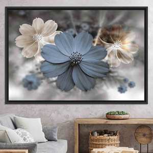 Modern Floral <b>Canvas</b> Art: Elegant Gray Bedroom Decor Print,BLACK <b>FRAMED</b> <b>CANVAS</b> - Product Image 1