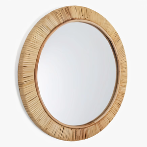 Miroir de maquillage suspendu en rotin, design rétro moderne, bois et acrylique, décoration murale pour salons et chambres à coucher, directement de l'usine 2026 - Product Image 2