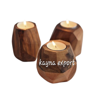 Porte-bougie artisanal en bois naturel et métal écologique, décoration d'intérieur, vaisselle - Product Image 3